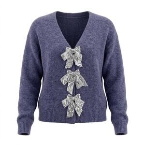 LA9 NWT Saukole Wool Blend Purple Heathered Sequin V-Neck  Sweater Women Size M